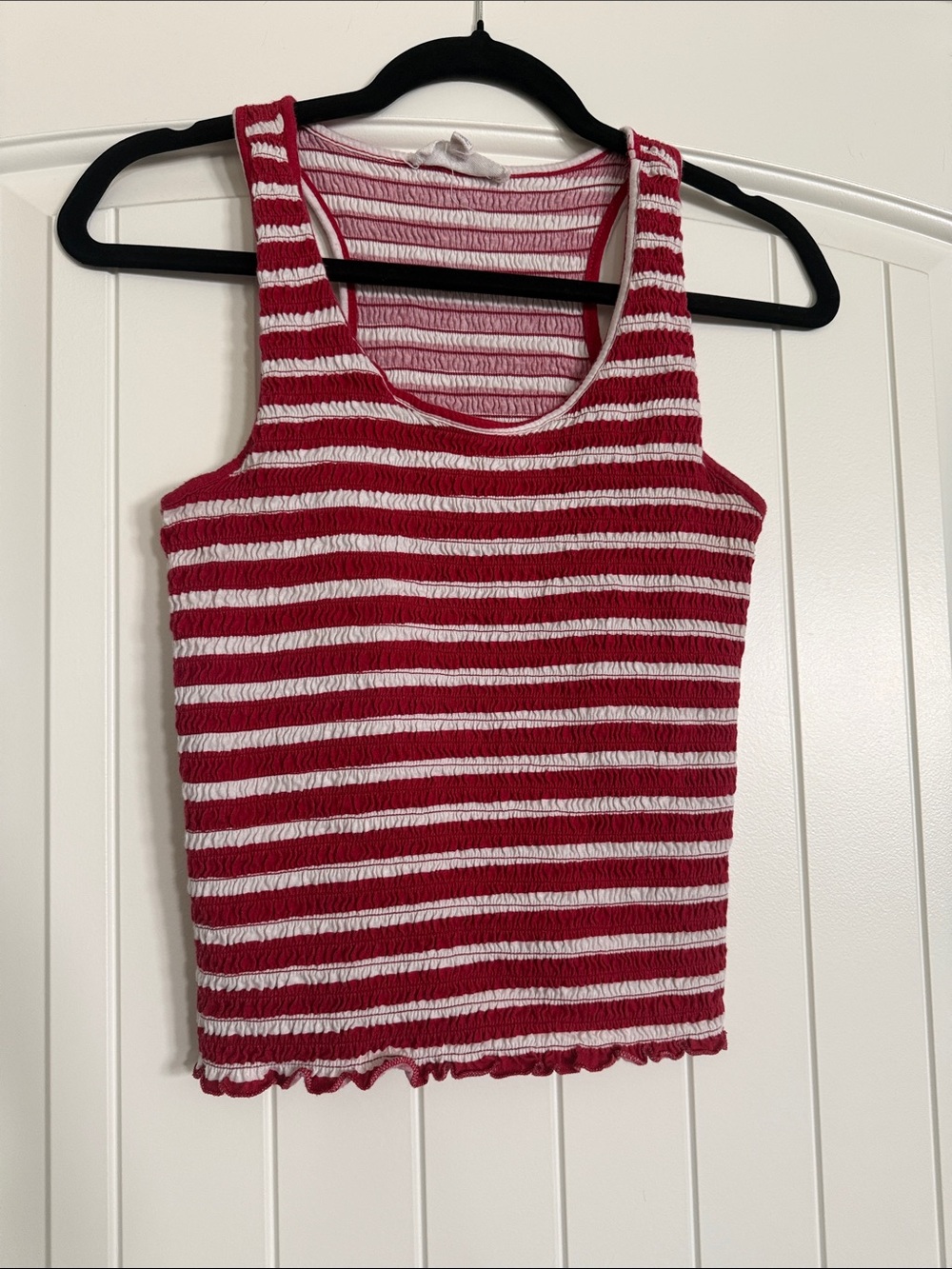 Vintage Cloud Chaser Red & White Striped Smocked Tank Top